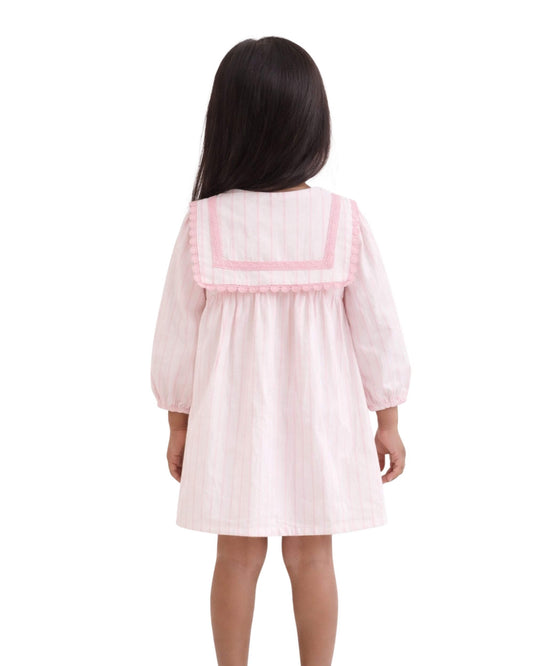 Girls Pink Striped Cotton Dress | Elegant Premium Kidswear by Canticle Lifestyle