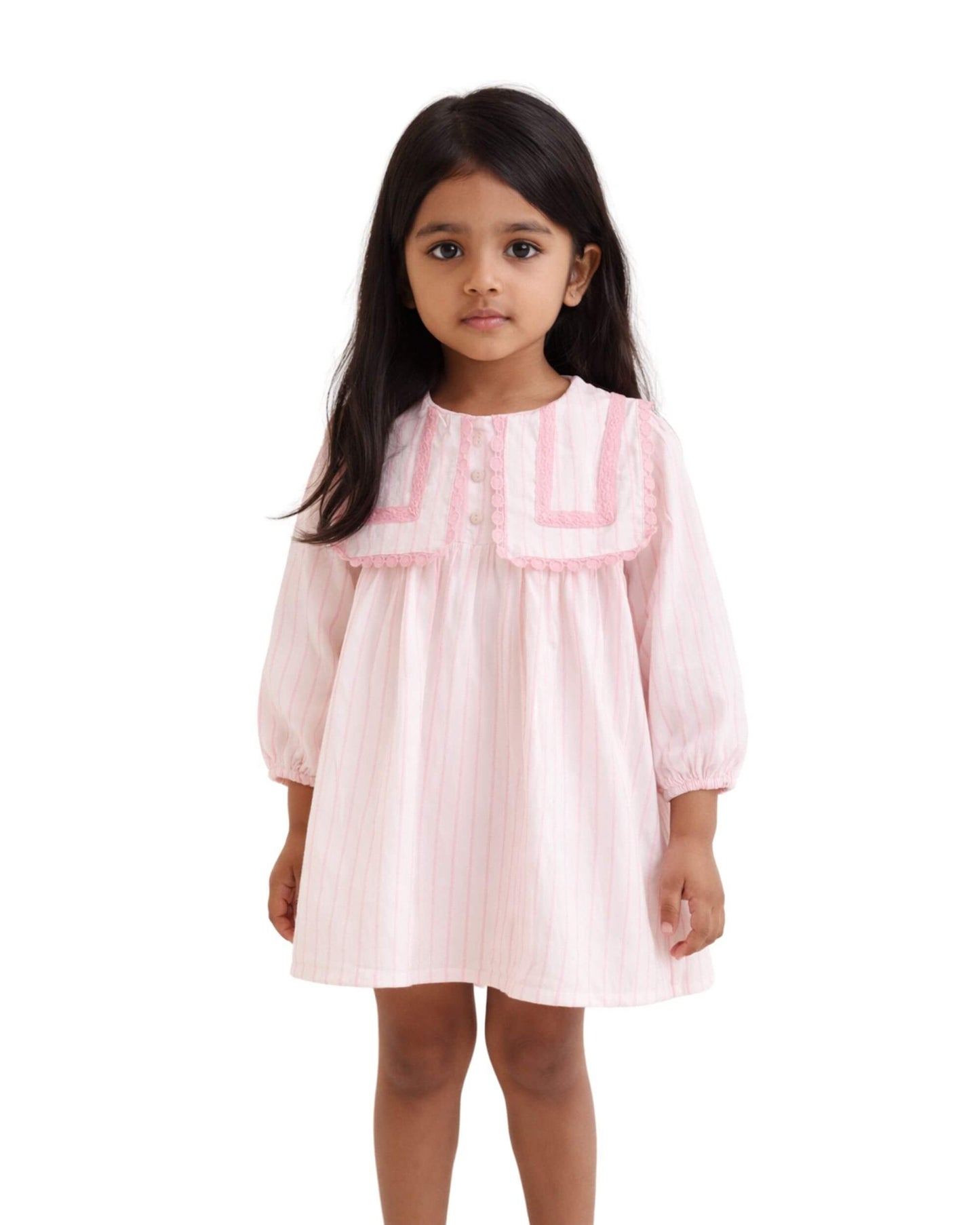 Girls Pink Striped Cotton Dress | Elegant Premium Kidswear by Canticle Lifestyle