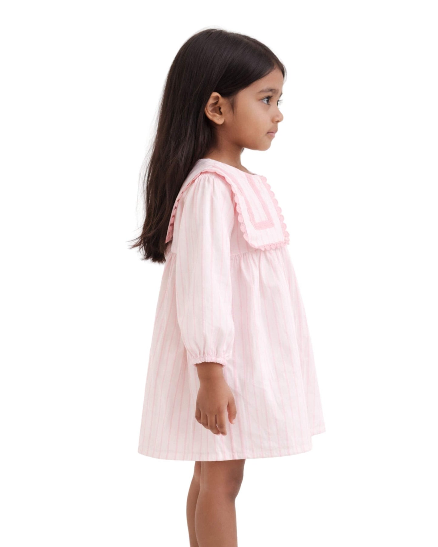 Girls Pink Striped Cotton Dress | Elegant Premium Kidswear by Canticle Lifestyle