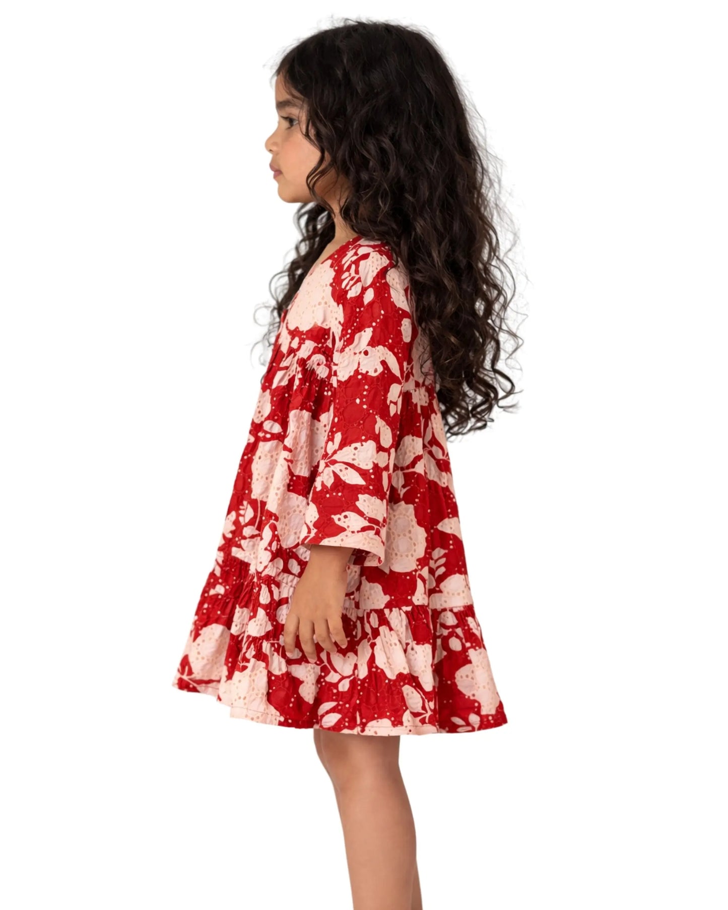 Girls Red Floral Printed Cotton Dress | Premium Kidswear by Canticle Lifestyle